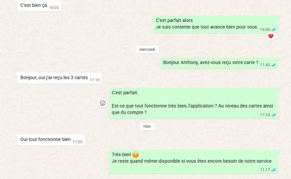 Client : les 3 cartes reçues, tout fonctionne bien