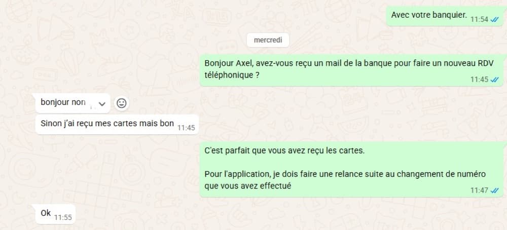 Client : cartes bancaires reçues