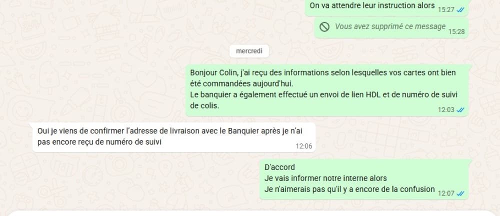 Suivi de la commande des cartes avec le banquier