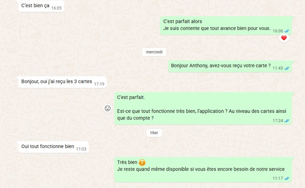 Client : les 3 cartes reçues, tout fonctionne bien