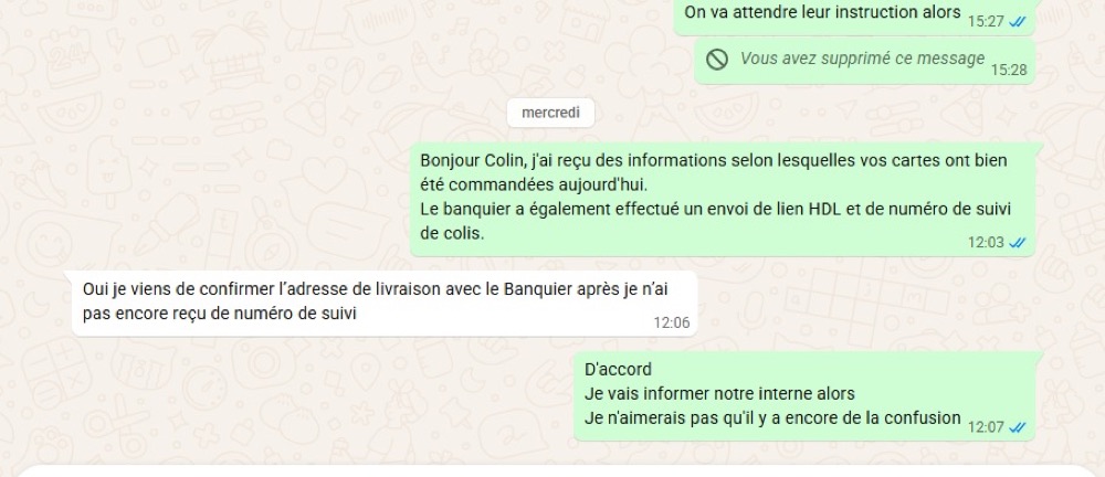 Suivi de la commande des cartes avec le banquier